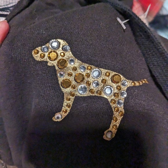 PINK Peace Symbol.Gold Bling Black Hoodie Size Small - Picture 6 of 9